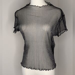 Topshop Sexy Sheer Mesh Sparkle Top Shirt Ruffle Blouse Size Small
